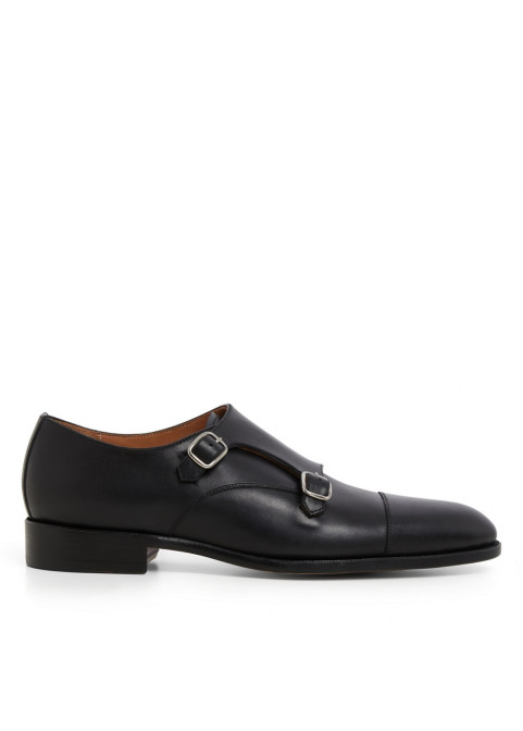 Men’s Double Monk Strap Captoe Leather Dress Shoe – Black